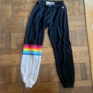 Aviator Nation Black Sweatpants with Rainbow Stripes